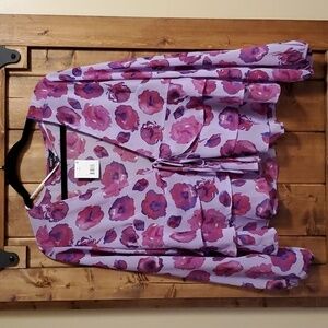 GEORGE Purple Red Floral Ruffled  Sheer Blouse Size M